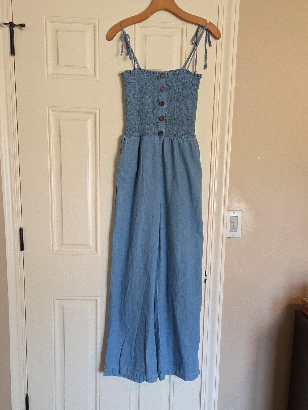 Light Blue Tie-Strap Wide-Leg Jumpsuit